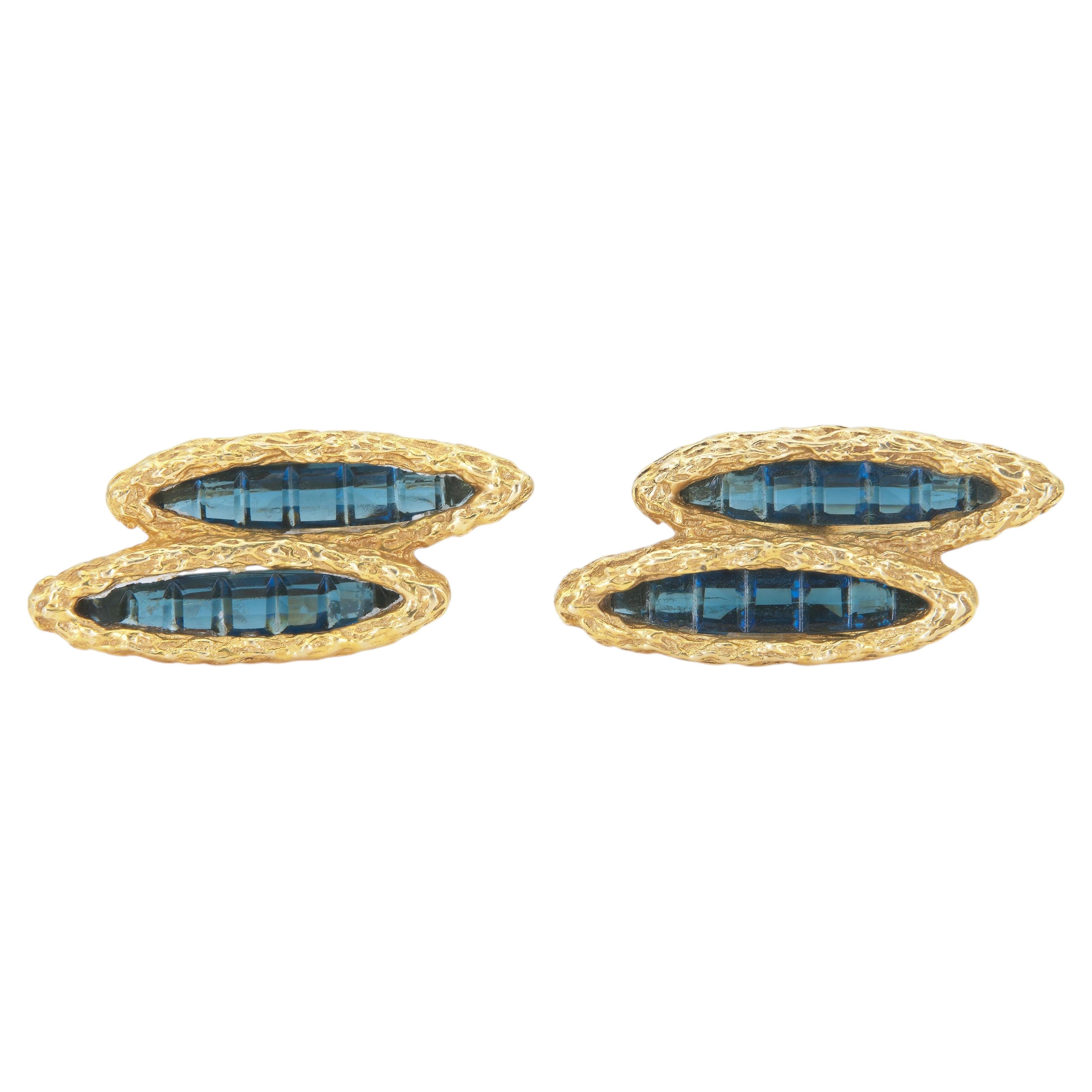 Vintage 1960s Lucien Piccard Sapphire and Gold Cufflinks