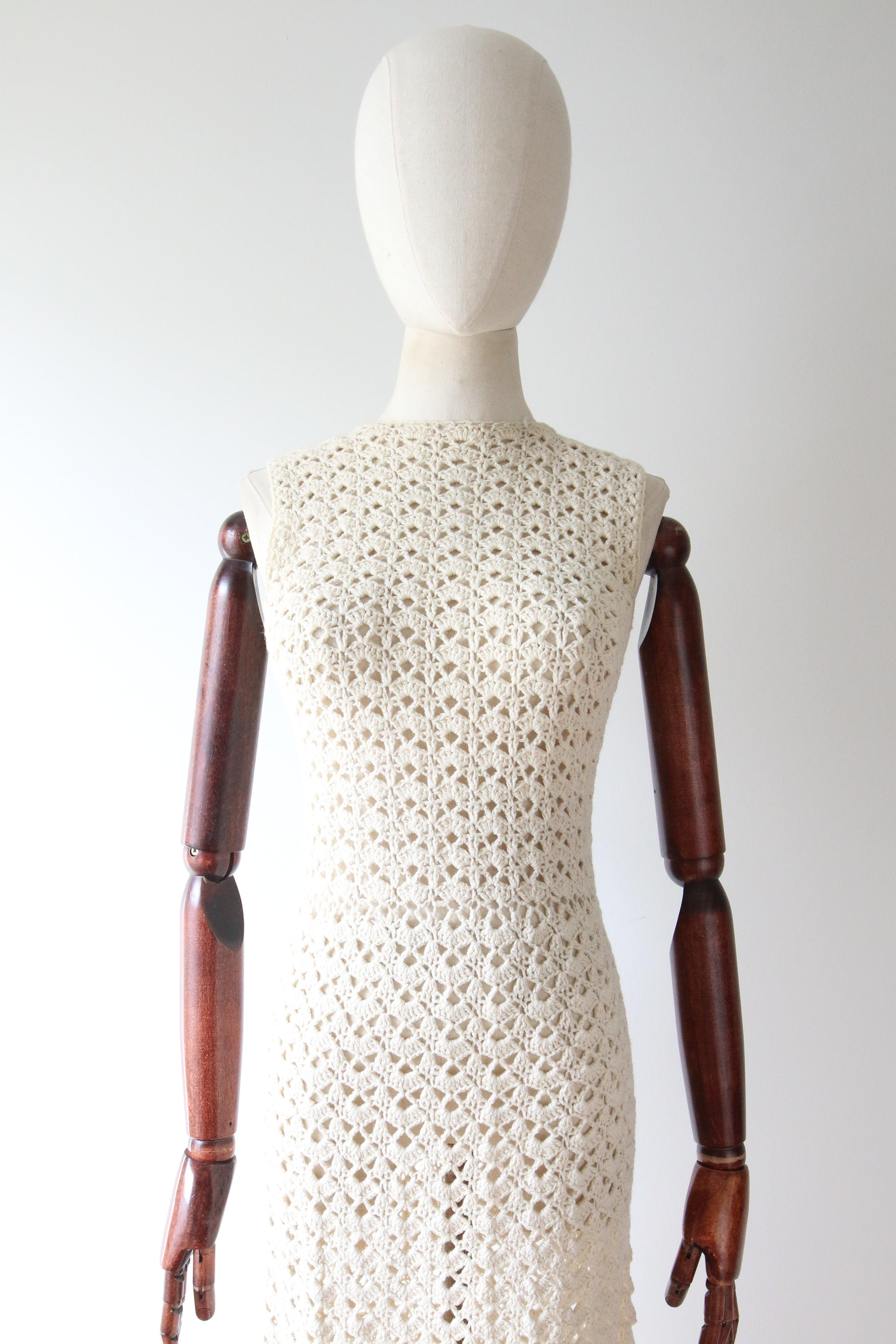 Beige Vintage 1960's Mady Gerrard Crochet Dress and Matching Jacket UK 8-10 US 4-6 For Sale
