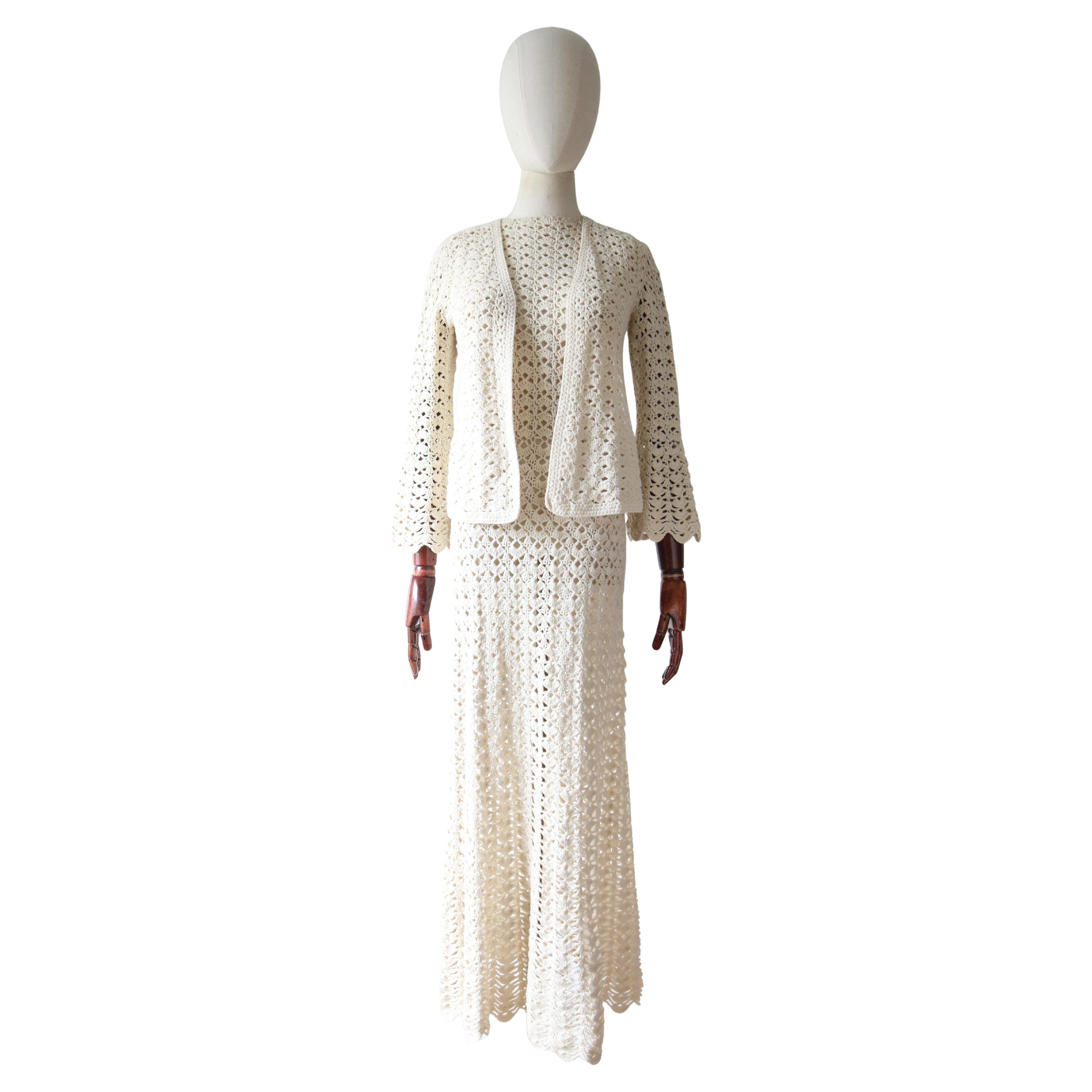 Vintage 1960's Mady Gerrard Crochet Dress and Matching Jacket UK 8-10 US 4-6 For Sale