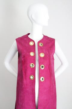 Vintage 1960's Magenta Suede Longline Waistcoat sixties suede UK 10-12 US 6-8