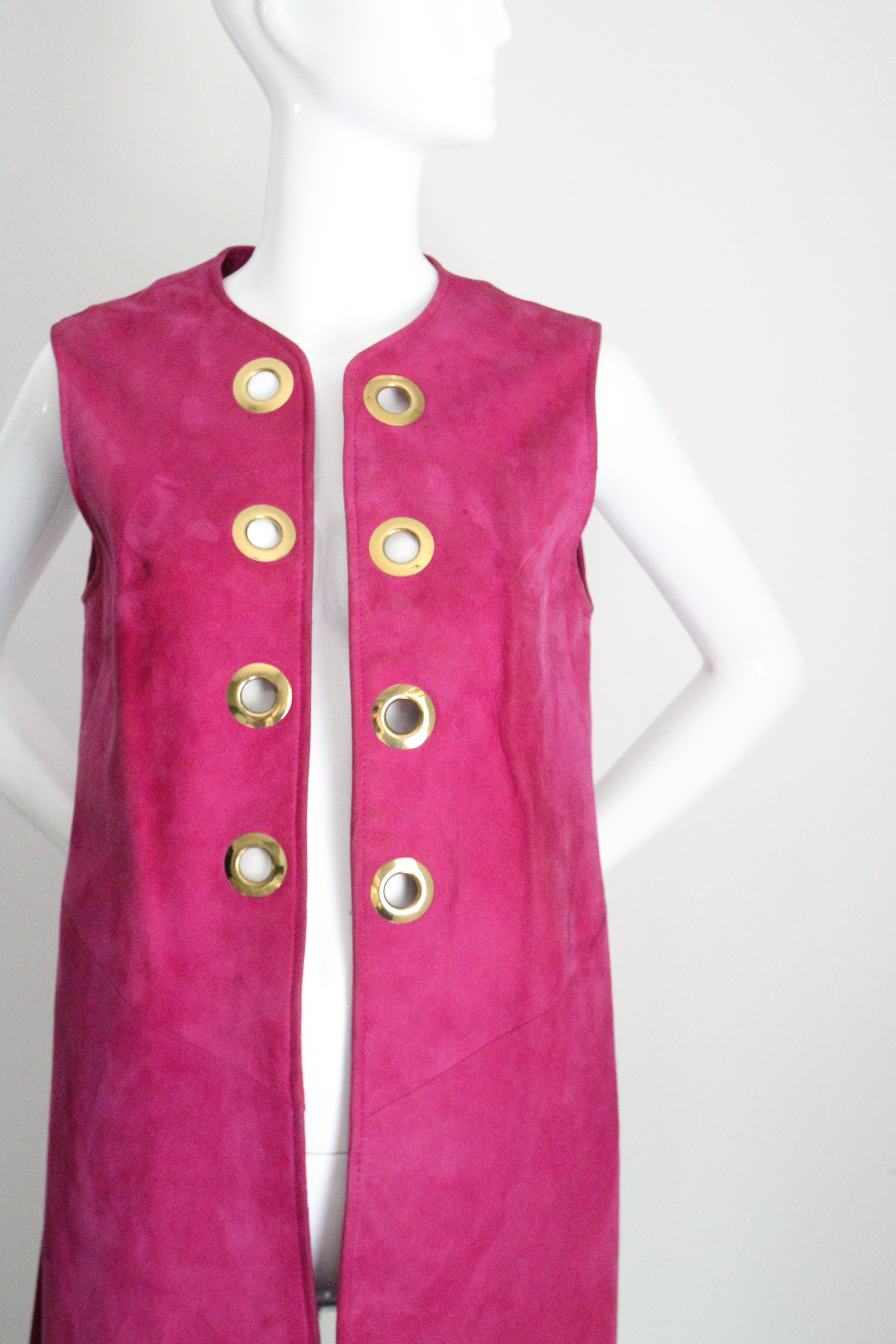 Rosa Vintage 1960's Magenta Suede Longline Waistcoat sixties suede UK 10-12 US 6-8 in vendita