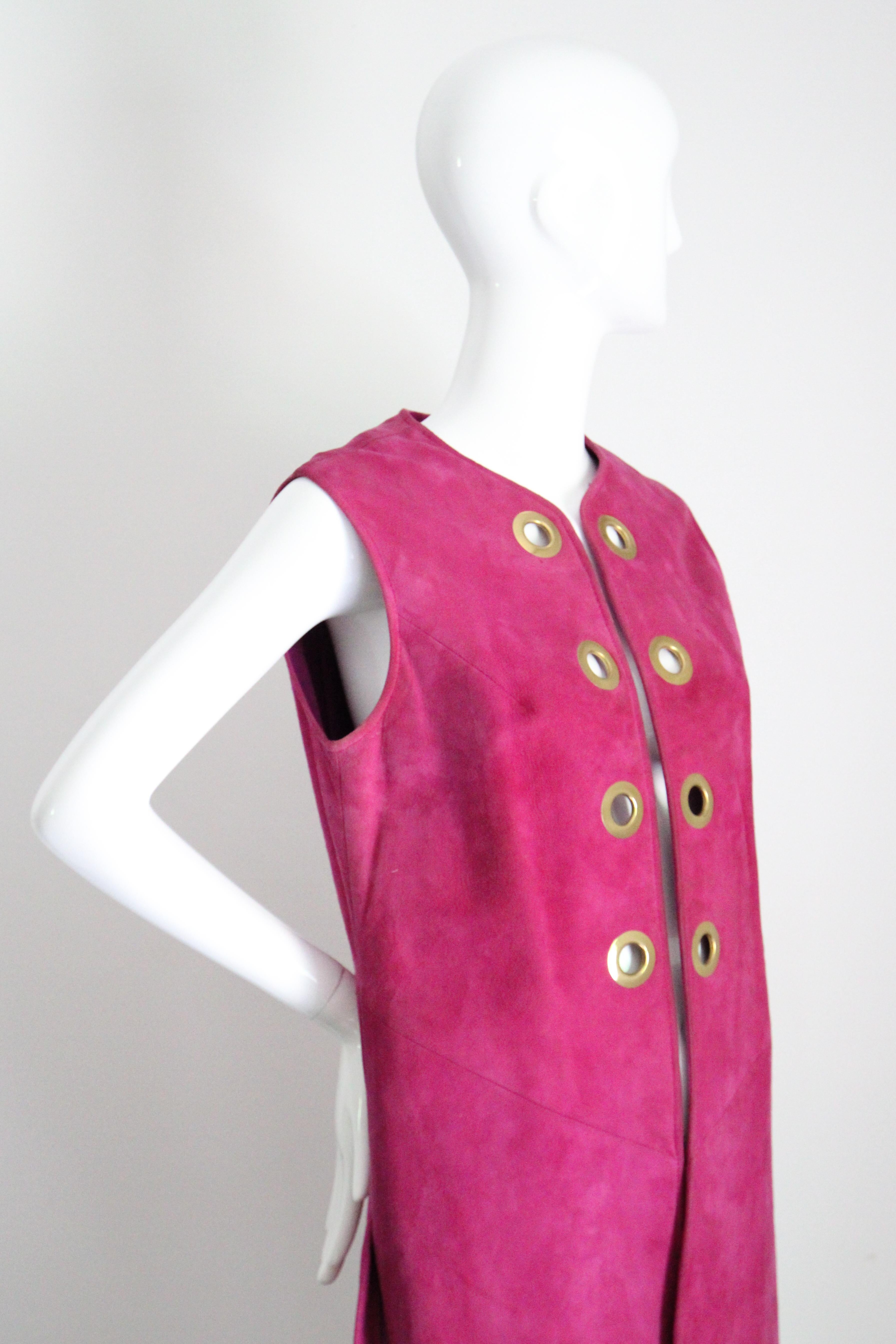 da uomo o donna Vintage 1960's Magenta Suede Longline Waistcoat sixties suede UK 10-12 US 6-8 in vendita