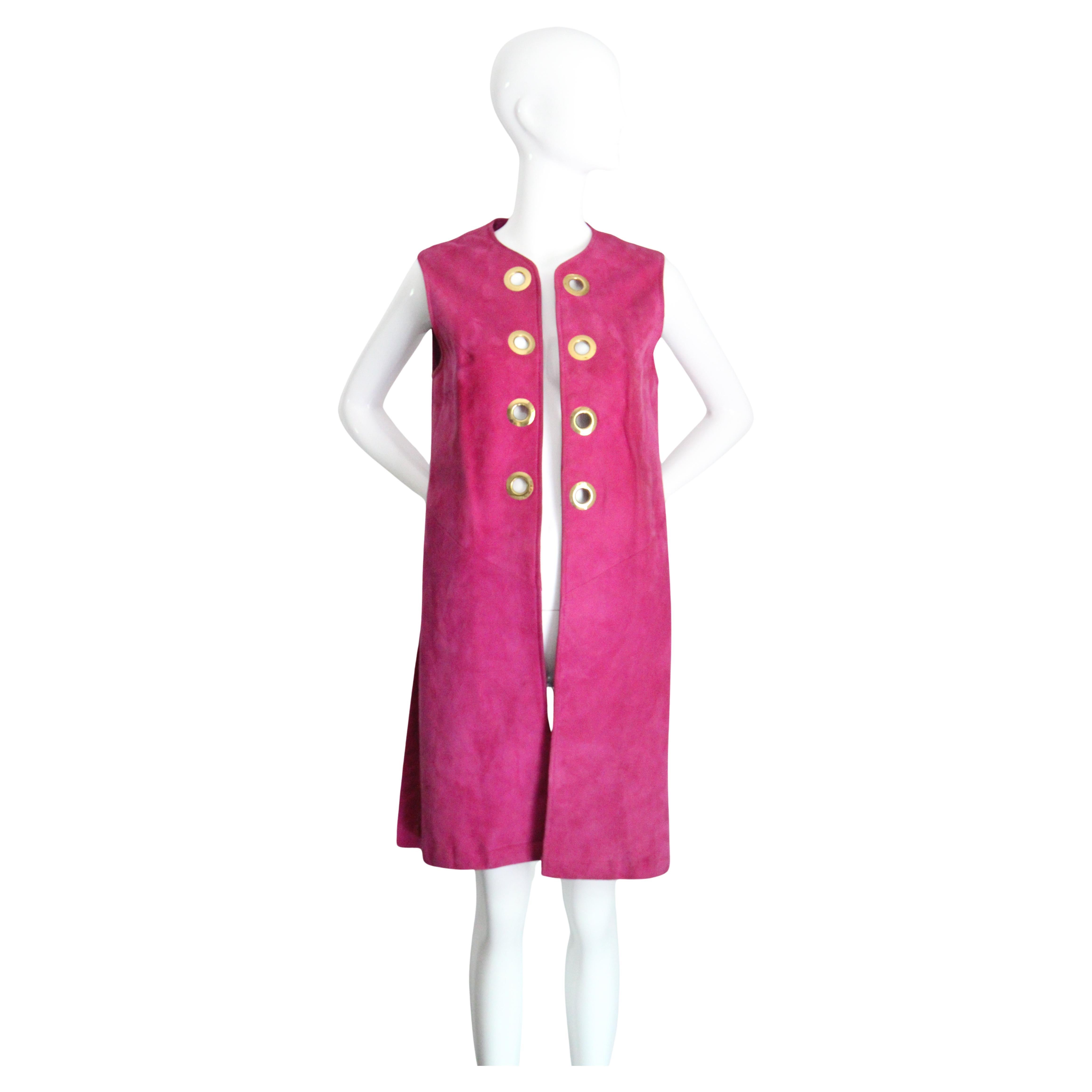 Vintage 1960's Magenta Suede Longline Waistcoat sixties suede UK 10-12 US 6-8 in vendita