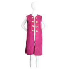 Vintage 1960's Magenta Suede Longline Waistcoat sixties suede UK 10-12 US 6-8