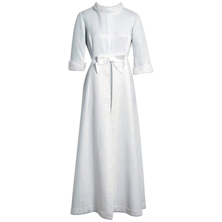 Vintage 1960's Maggy Rouff Paris Couture White Cotton & Lace Mod Bridal Gown