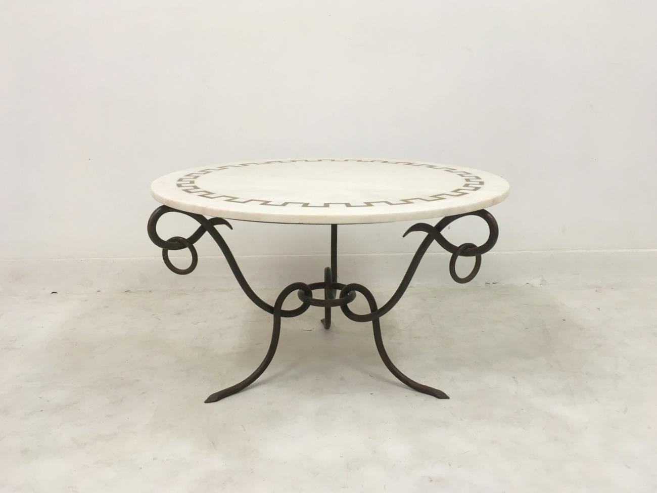 French Vintage 1960s Marble, Brass and Iron Coffee Table