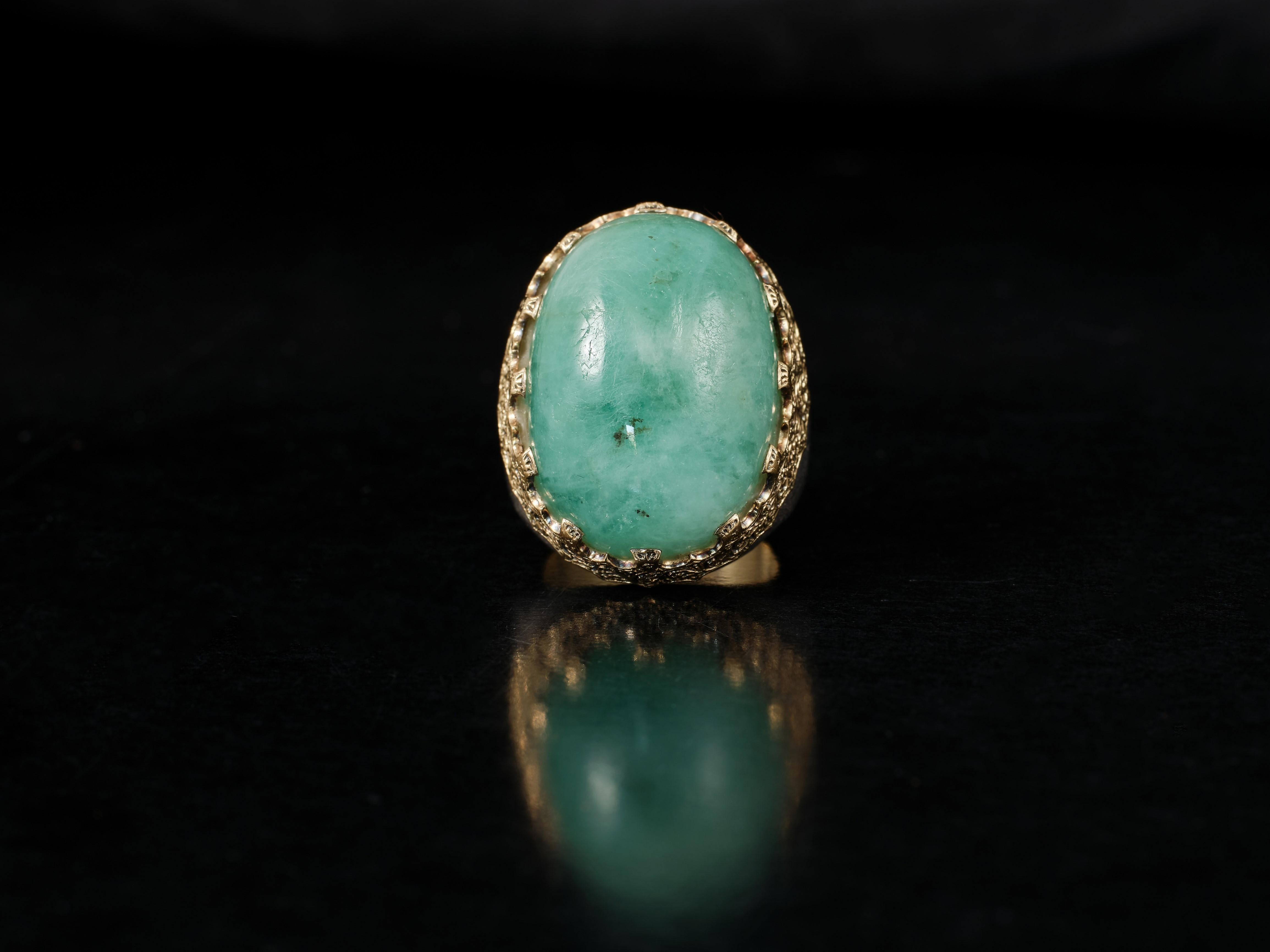 Modern Vintage 1960s Mario Buccellati ring with 39 carat jade nephrite For Sale