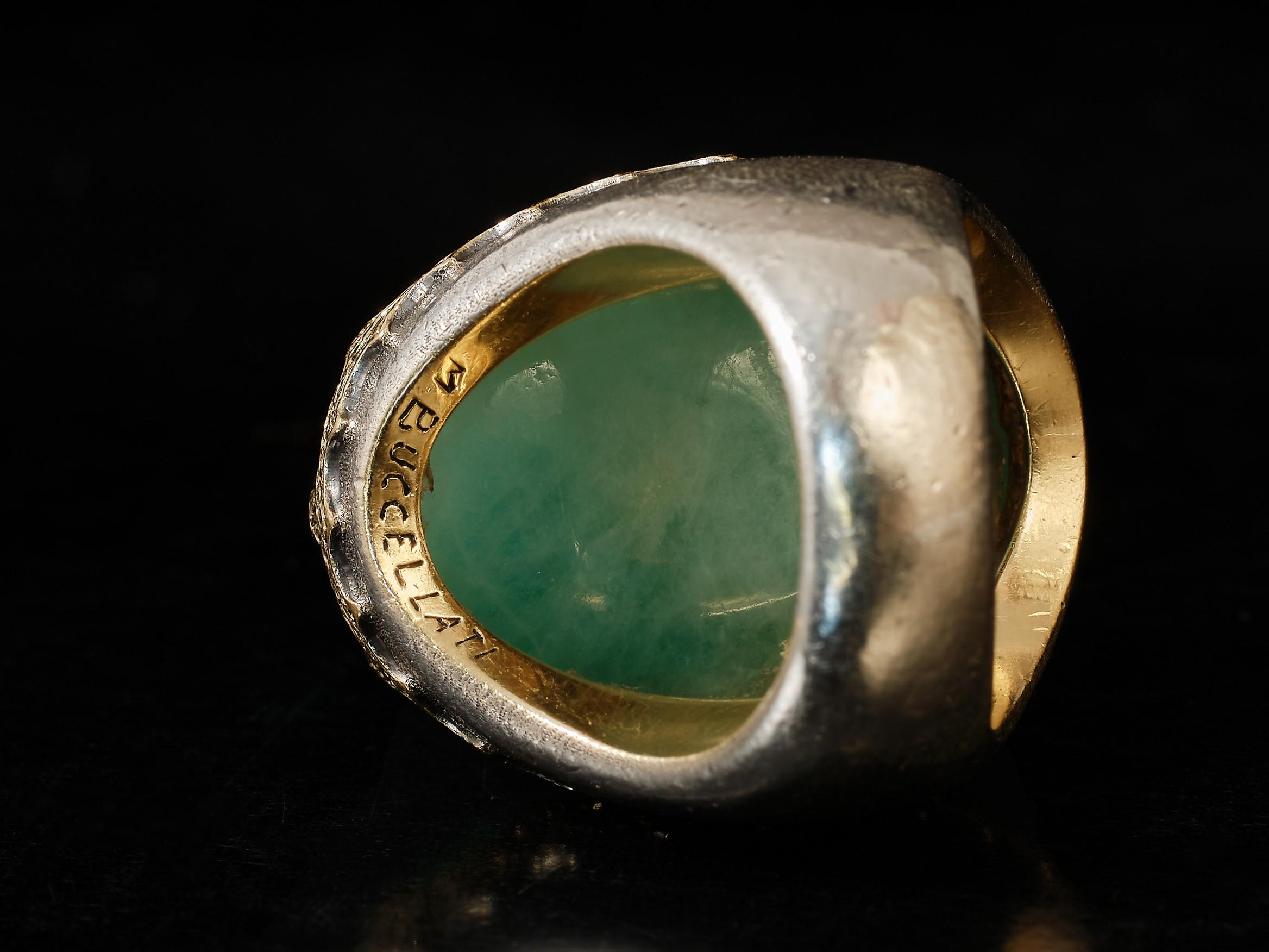Cabochon Vintage 1960s Mario Buccellati ring with 39 carat jade nephrite For Sale