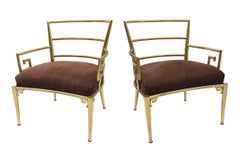 Vintage 1960's Mastercraft Brass Greek Key Lounge Or Side Chairs