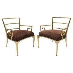 Vintage 1960's Mastercraft Brass Greek Key Lounge Or Side Chairs