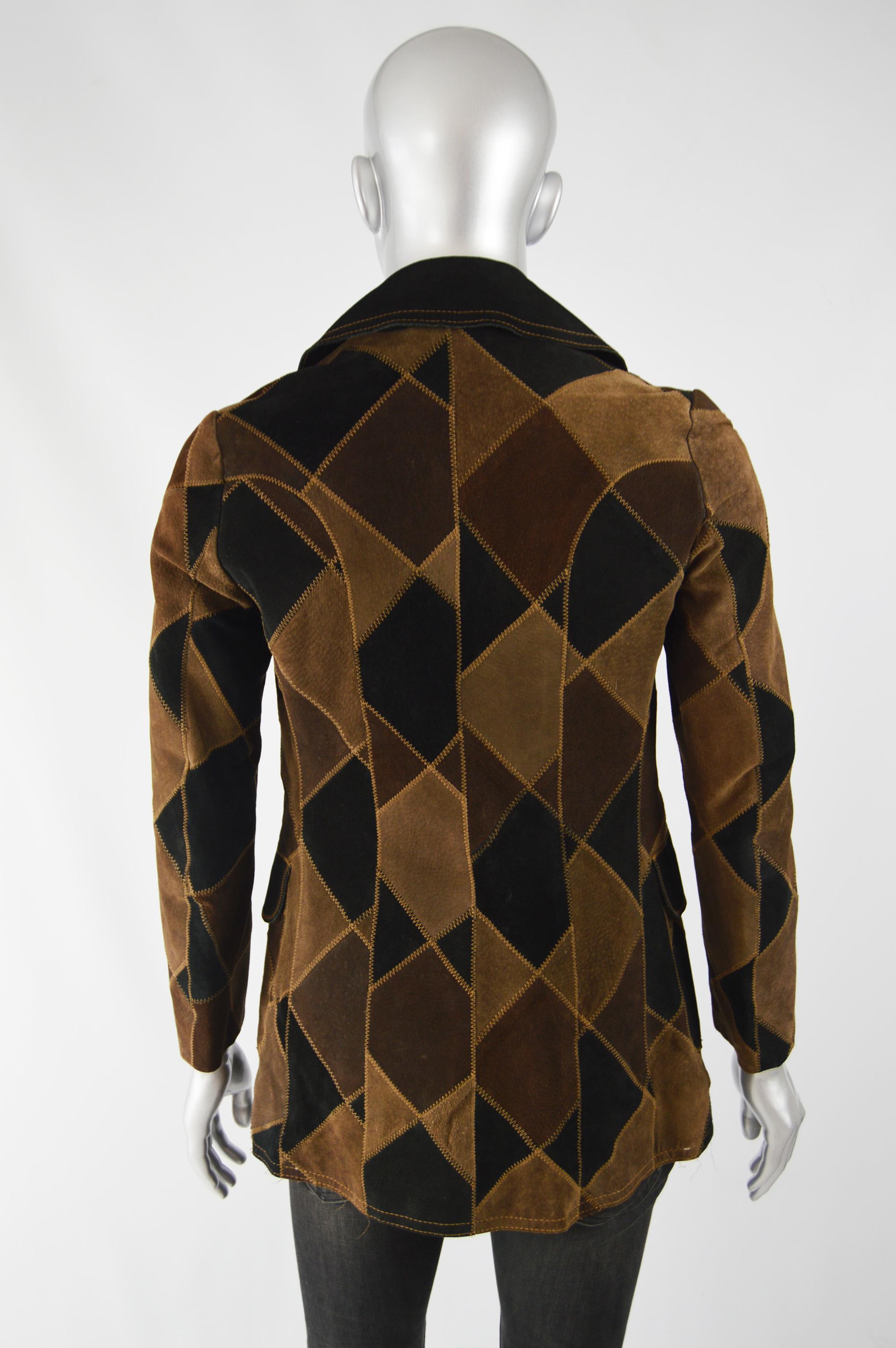 Black Vintage 1960s Mens Patchwork Suede Coat