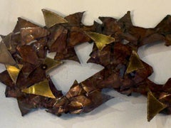Vintage 1960s Metal Brutalist Wall Sculpture Art Copper Brass Style Curtis Jere