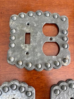 Vintage 1960s Metal Light Switch Plates with Bubble Motif – Set of 5