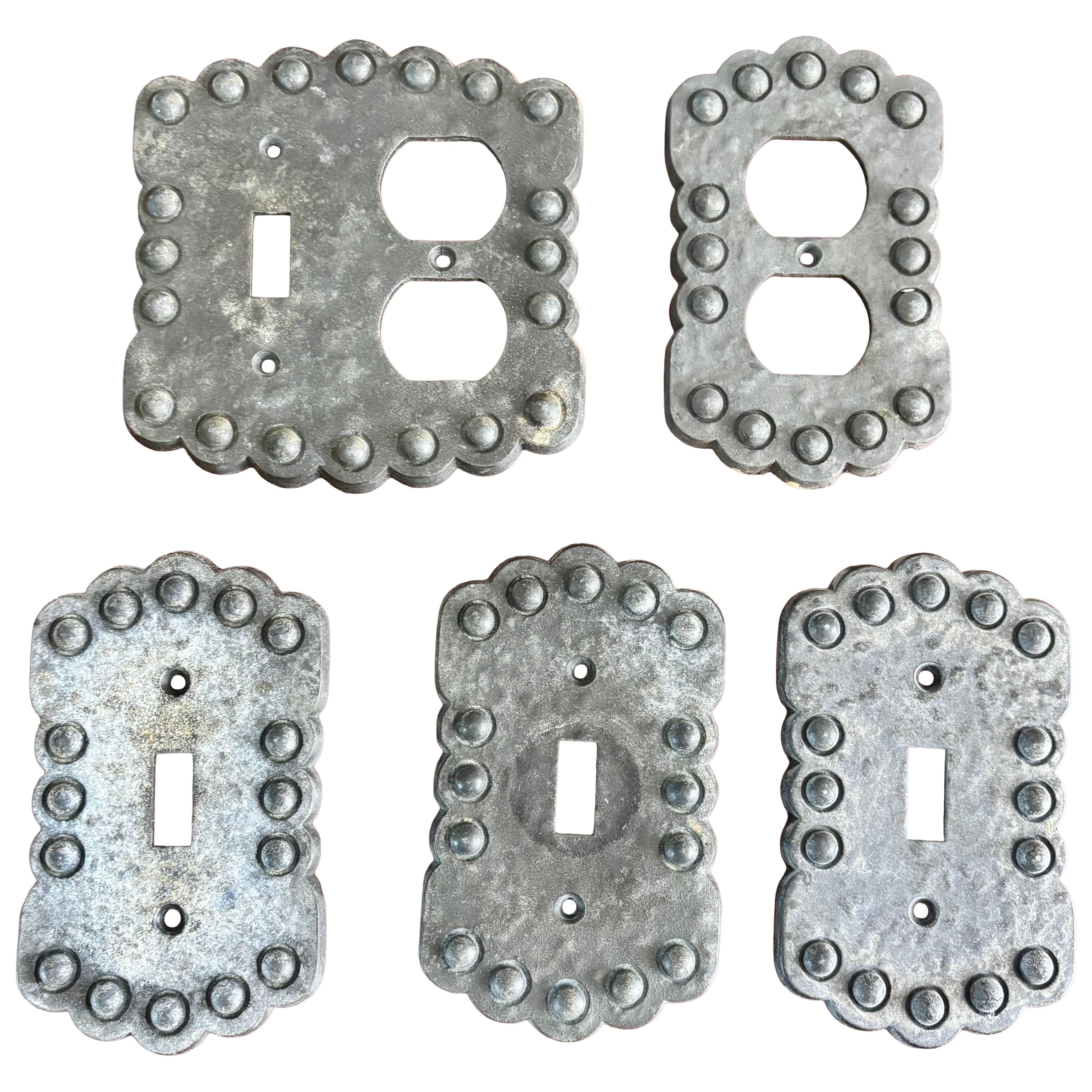 Vintage 1960s Metal Light Switch Plates with Bubble Motif – Set of 5 For Sale
