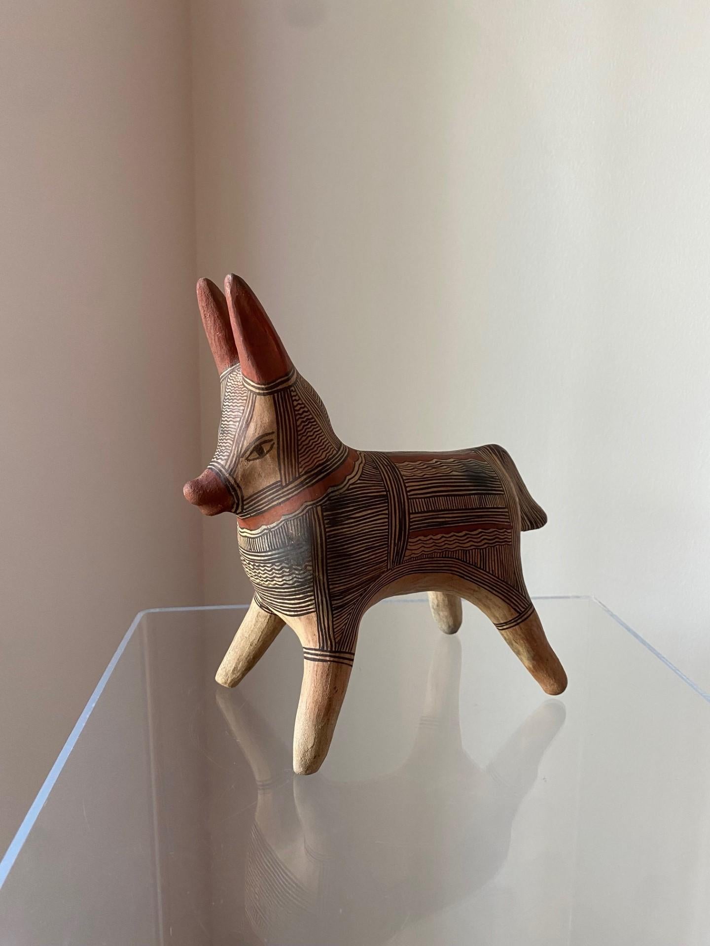 Ceramic Vintage 1960s Mexican Folk Art Pottery Donkey Sculpture For Sale