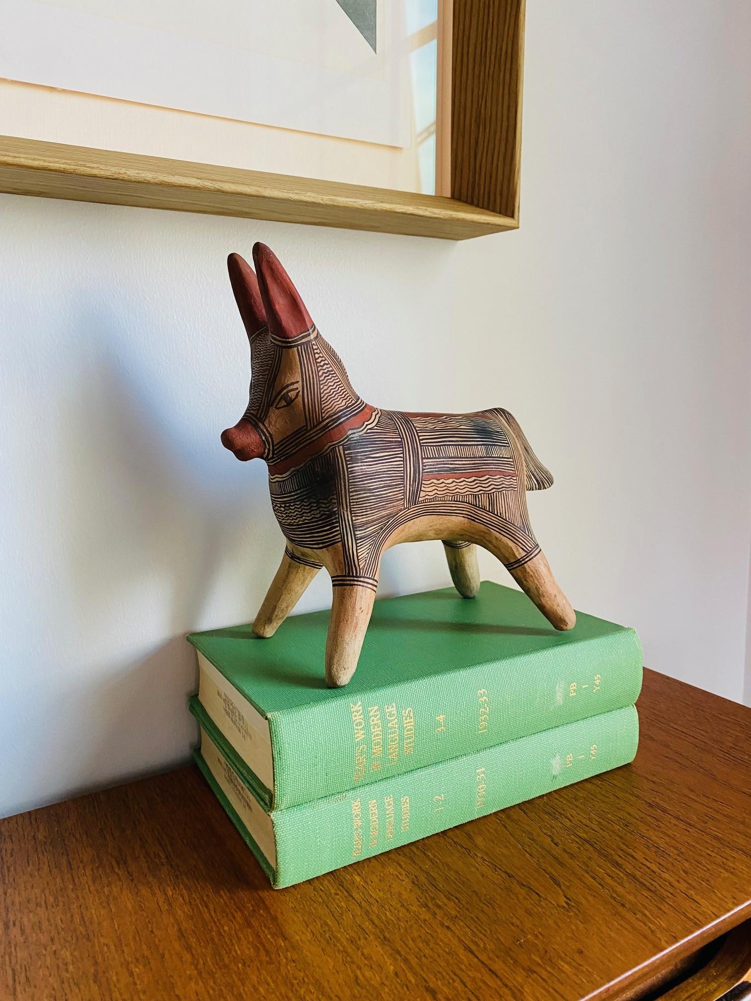 Vintage 1960s Mexican Folk Art Pottery Donkey Sculpture For Sale 3