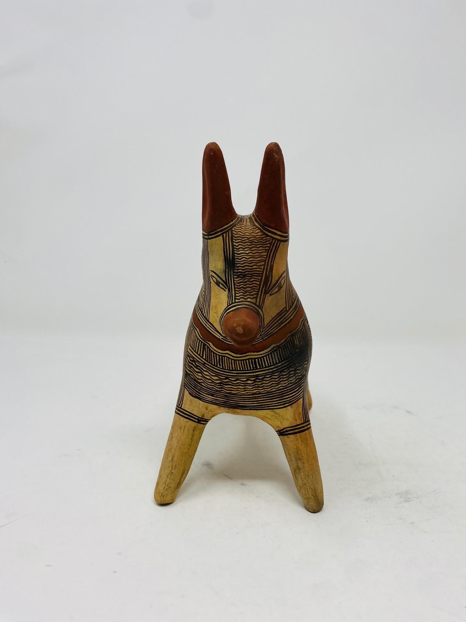 Mid-20th Century Vintage 1960s Mexican Folk Art Pottery Donkey Sculpture For Sale