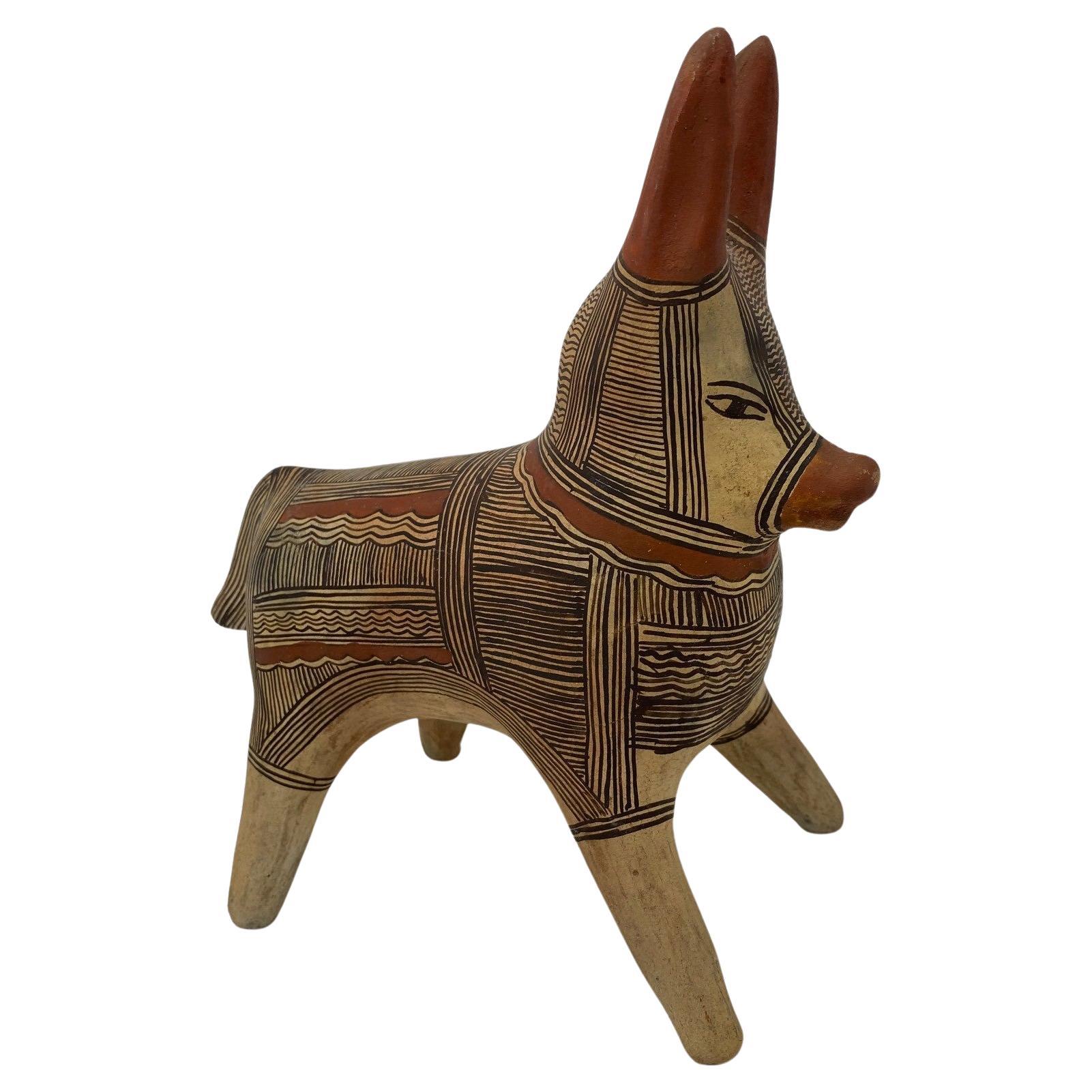 Vintage 1960s Mexican Folk Art Pottery Donkey Sculpture For Sale