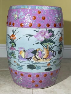Vintage 1960s Mid-Century Chinese Famille Rose Pink Ceramic Garden Stool