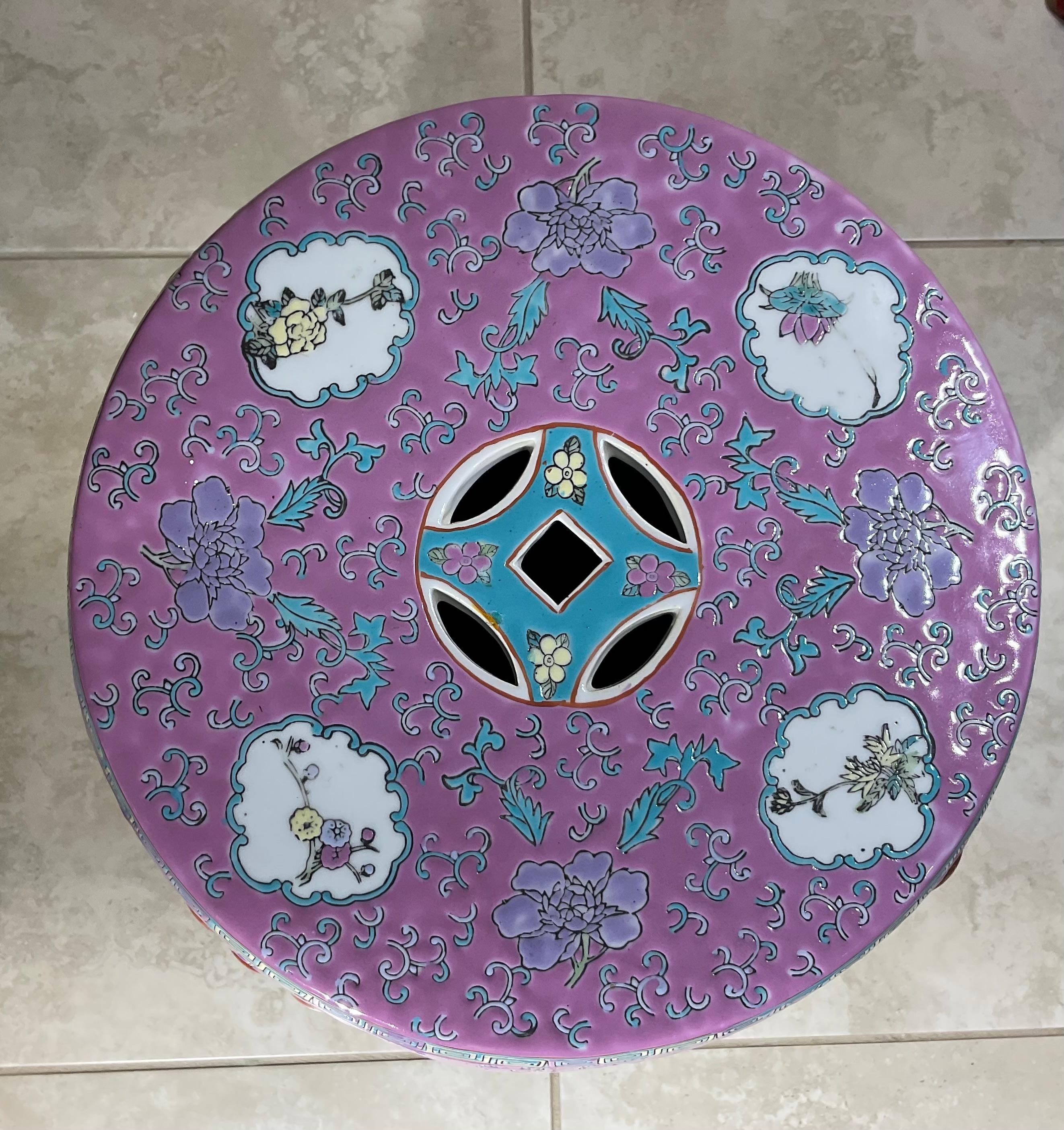 Vintage 1960s Mid-Century Chinese Famille Rose Pink Ceramic Garden Stool For Sale 2