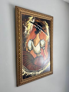 Vintage 1960s Mid-Century Flamenco Dancer Figurative Painting, Signed