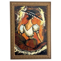 Vintage 1960s Mid-Century Flamenco Dancer Figurative Painting, Signed