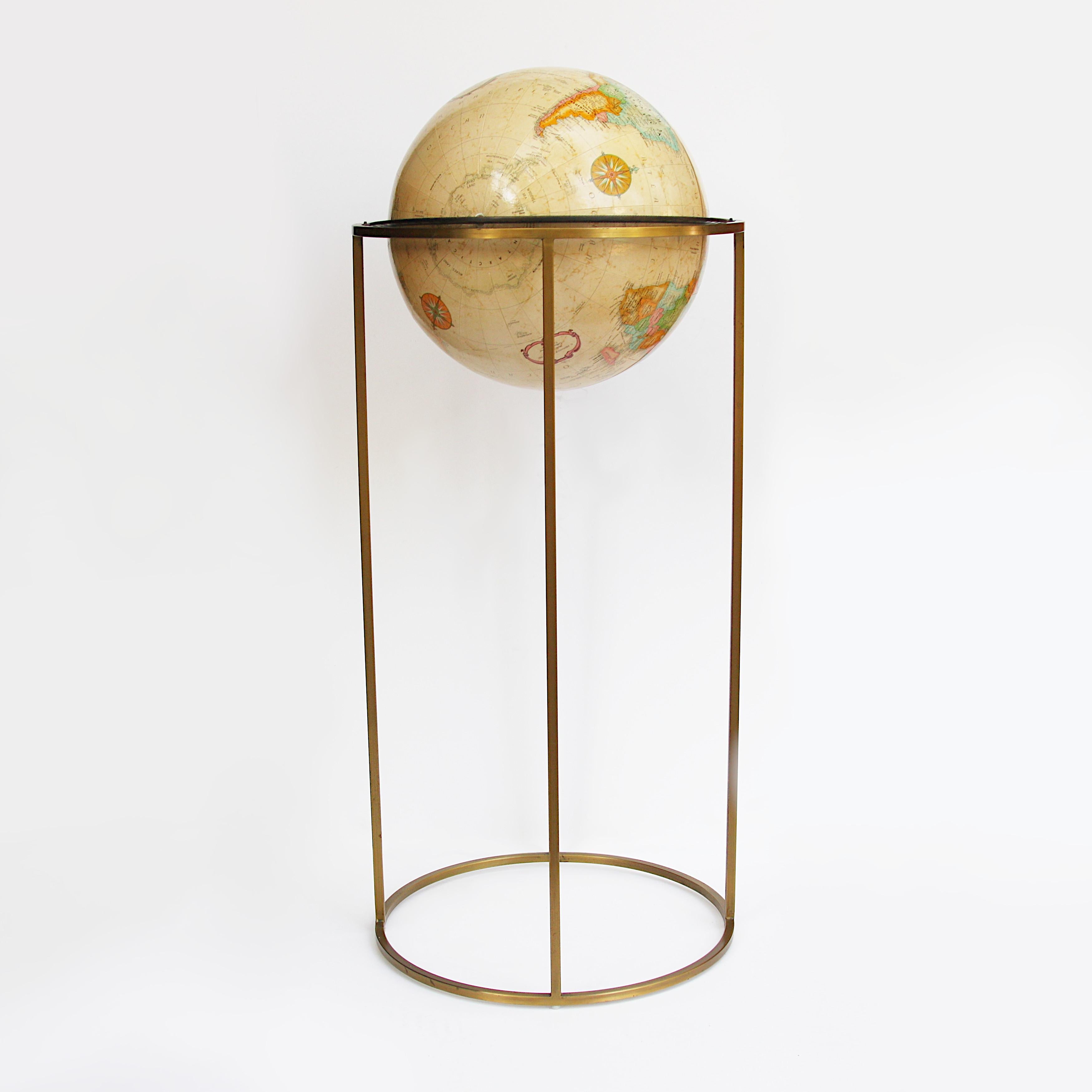 North American Vintage 1960s Mid-Century Modern Brass Globe by Replogle in Style of Paul Mccobb