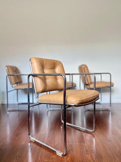 Chaises en cuir tubulaire chromé modernes et vintage du milieu du siècle dernier par Chromcast, années 1960