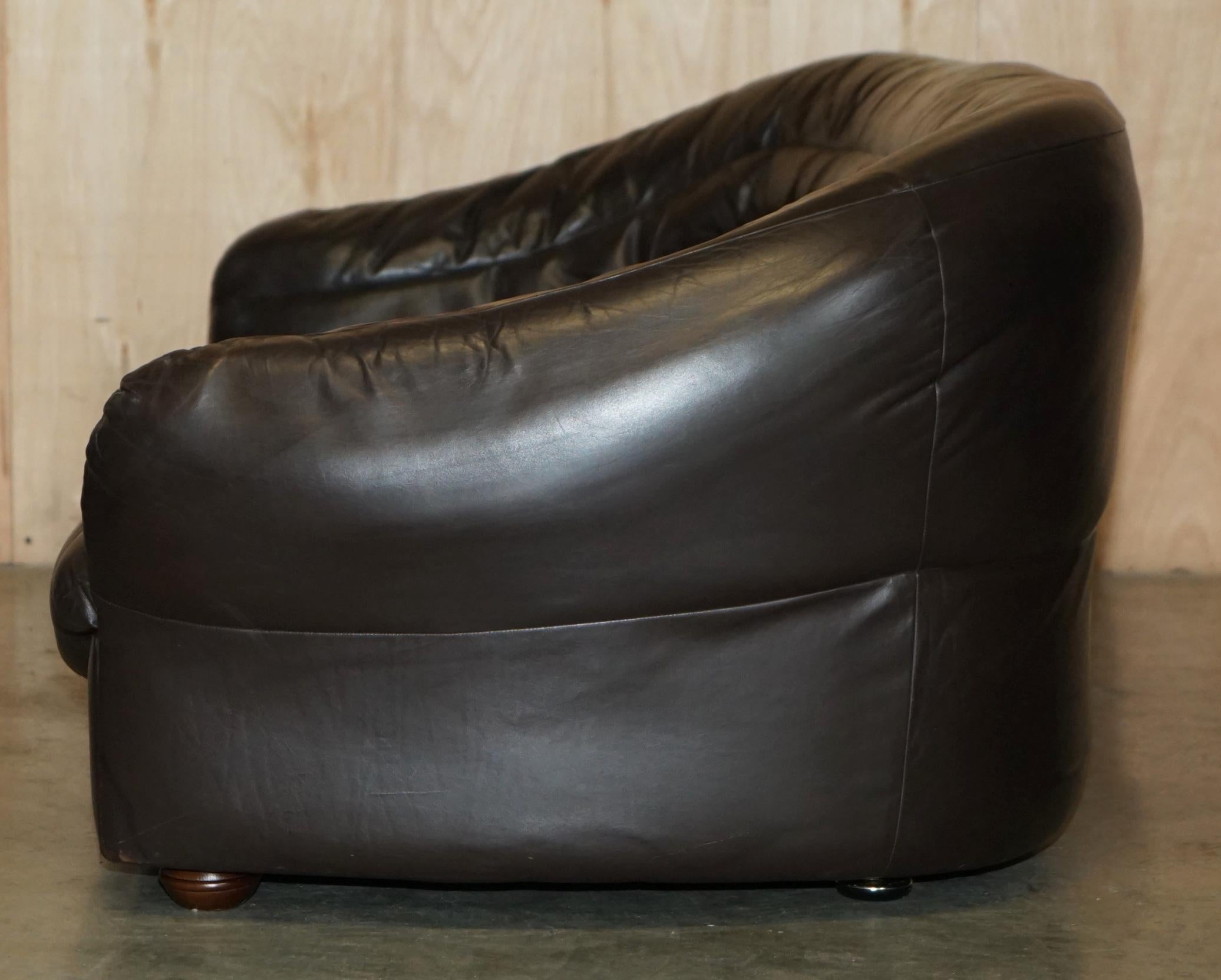 VINTAGE 1960's MID CENTURY MODERN DANISH BROWN LEATHER SOFA & ARMCHAIR SUITE For Sale 2