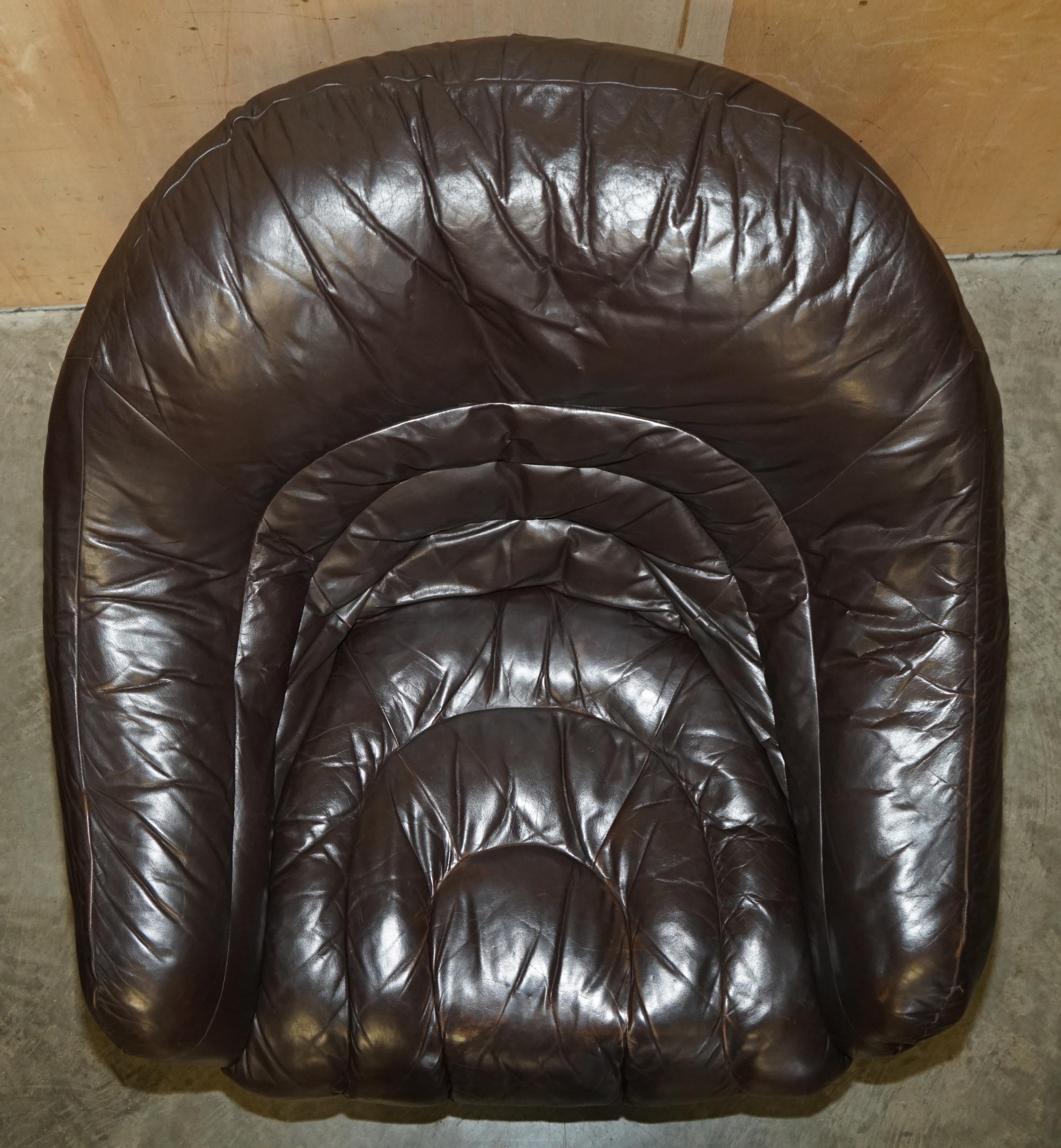 VINTAGE 1960's MID CENTURY MODERN DANISH BROWN LEATHER SOFA & ARMCHAIR SUITE For Sale 6