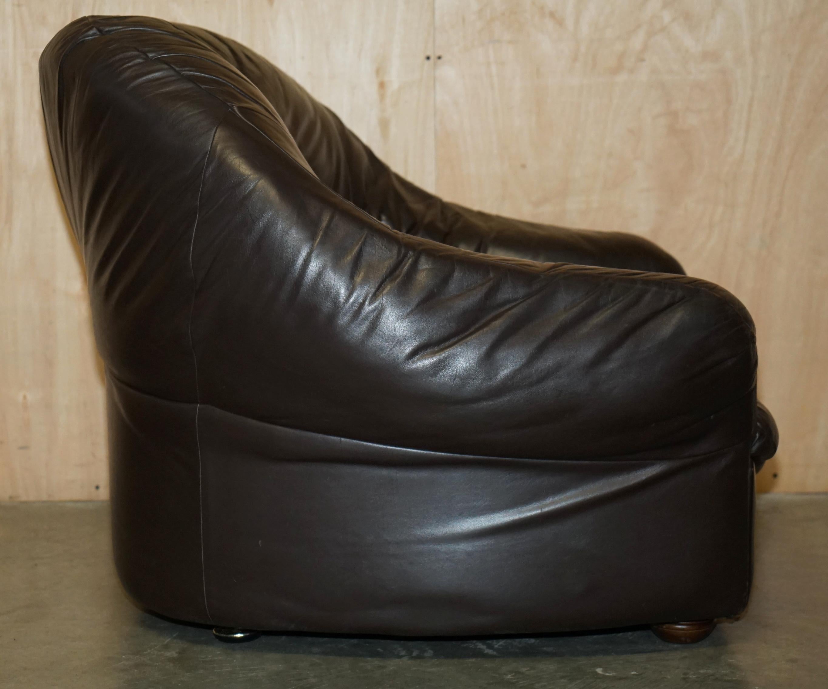VINTAGE 1960's MID CENTURY MODERN DANISH BROWN LEATHER SOFA & ARMCHAIR SUITE For Sale 7