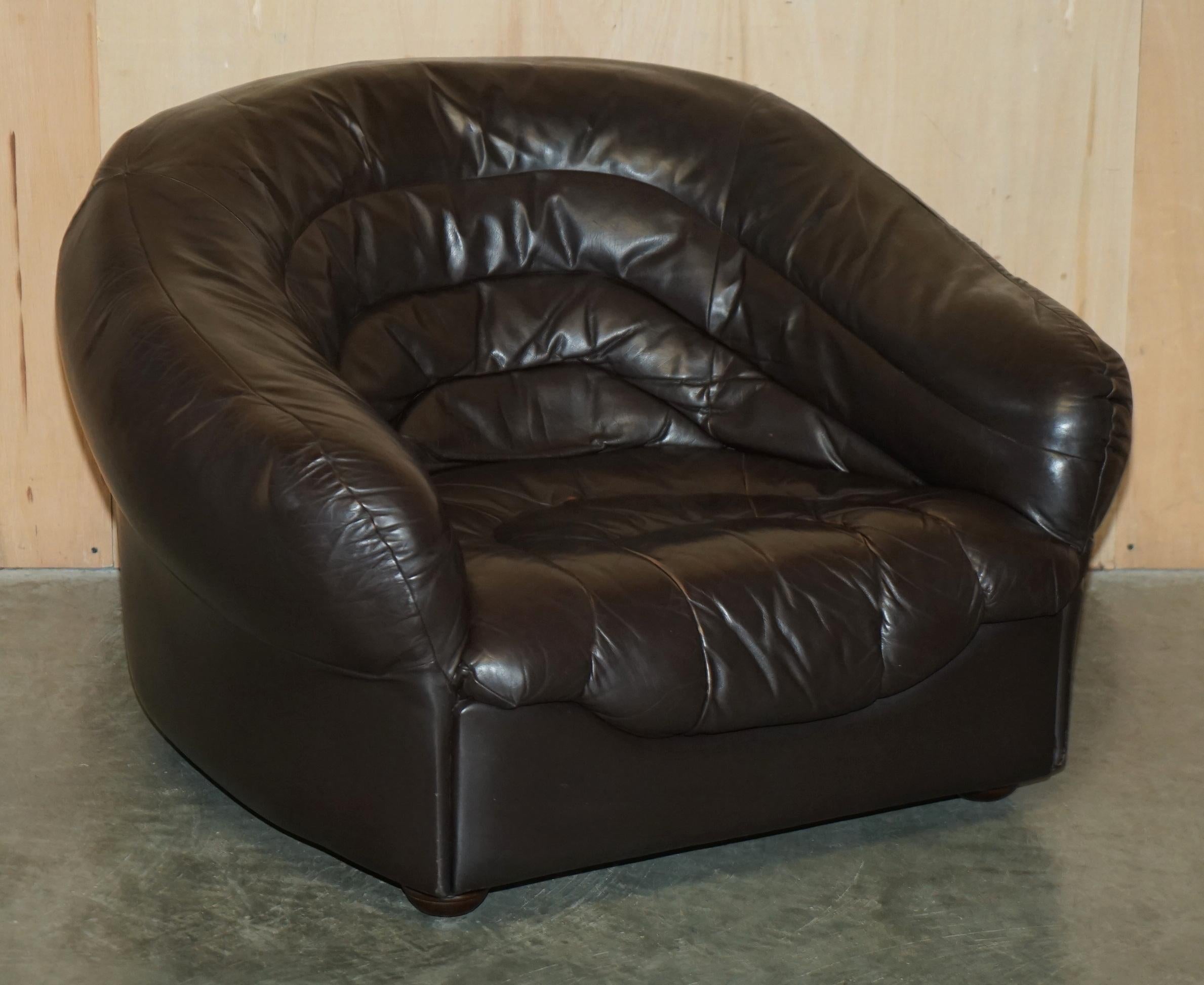 VINTAGE 1960's MID CENTURY MODERN DANISH BROWN LEATHER SOFA & ARMCHAIR SUITE For Sale 8