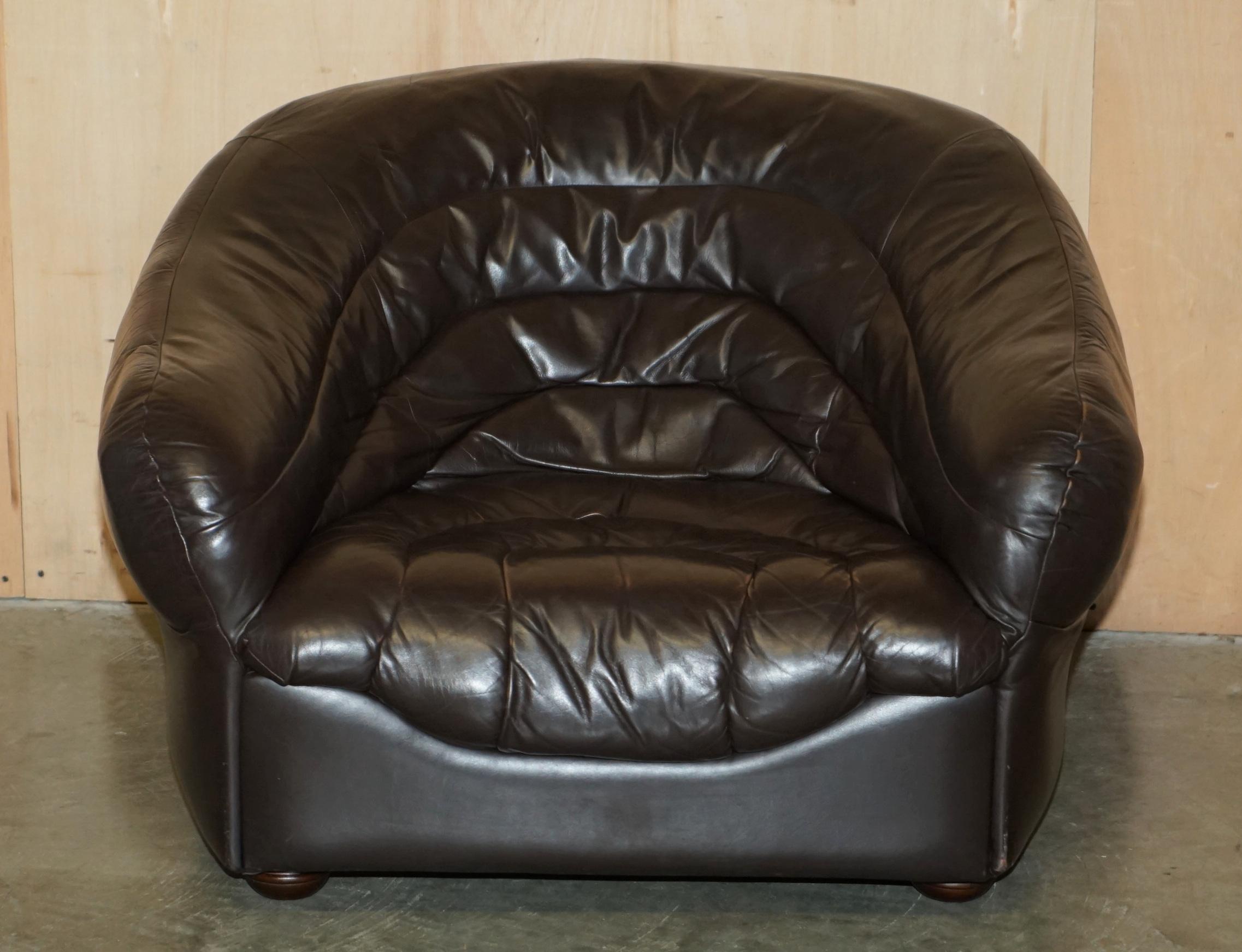 VINTAGE 1960's MID CENTURY MODERN DANISH BROWN LEATHER SOFA & ARMCHAIR SUITE For Sale 9