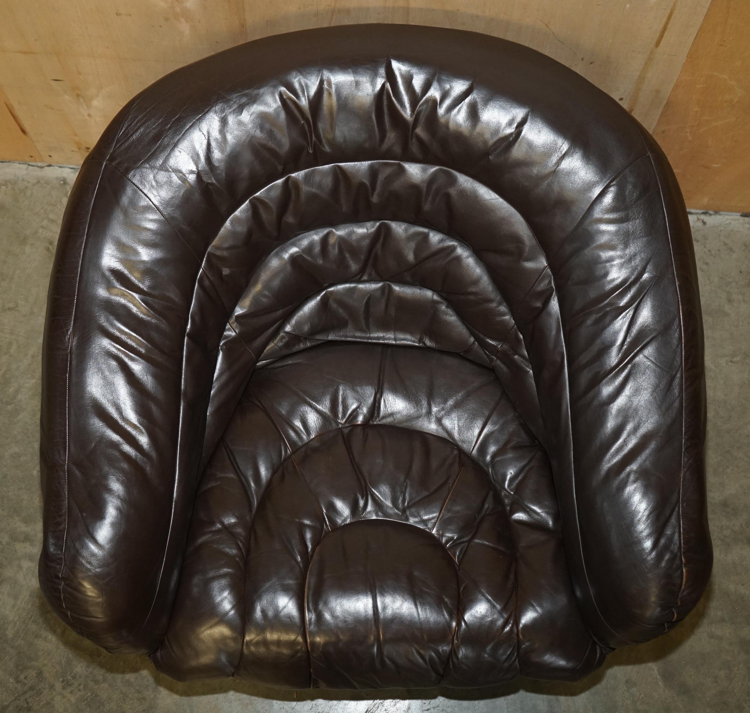 VINTAGE 1960's MID CENTURY MODERN DANISH BROWN LEATHER SOFA & ARMCHAIR SUITE For Sale 10