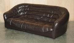 VINTAGE 1960's MID CENTURY MODERN DANISH BROWN LEATHER SOFA & ARMCHAIR SUITE