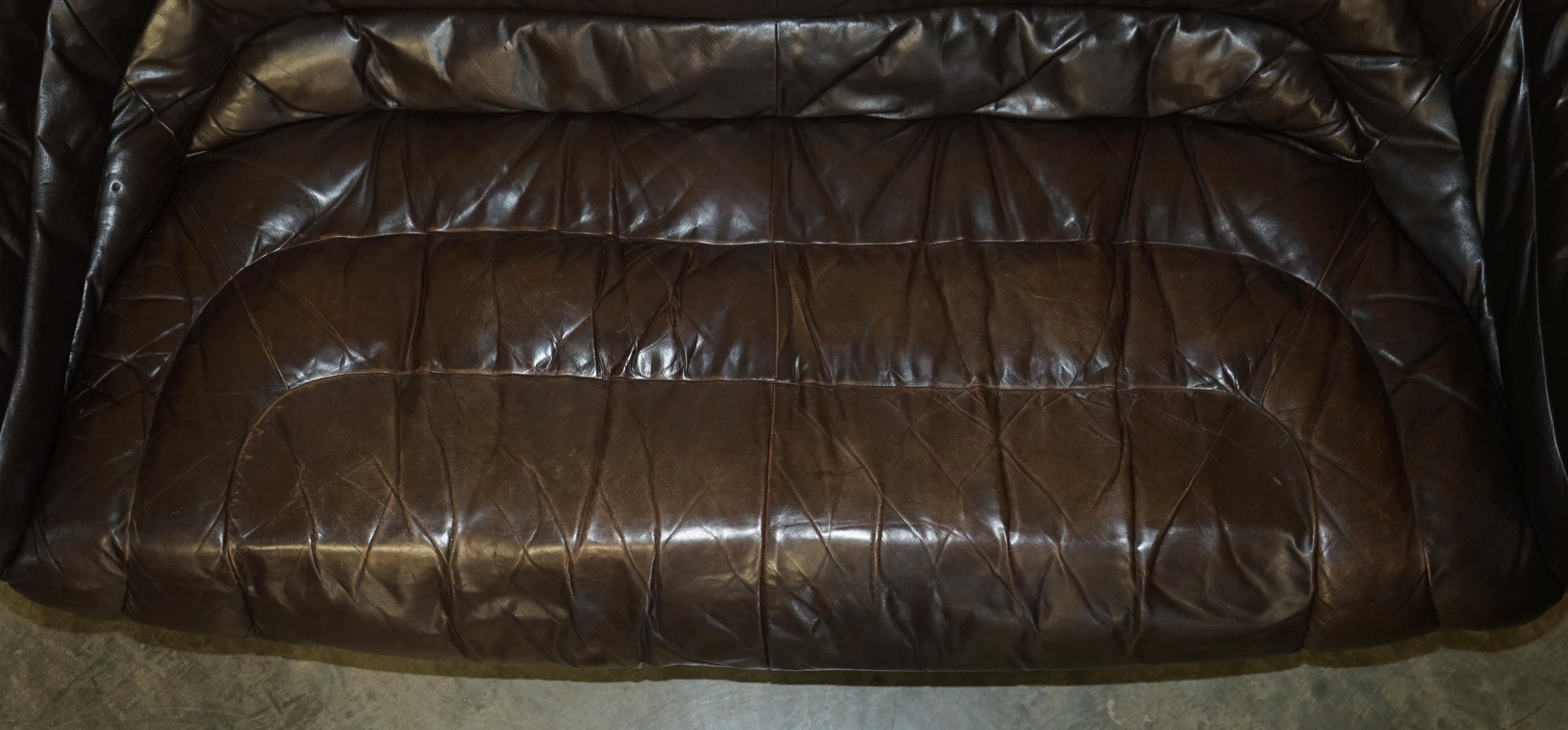 Mid-20th Century VINTAGE 1960's MID CENTURY MODERN DANISH BROWN LEATHER SOFA & ARMCHAIR SUITE For Sale