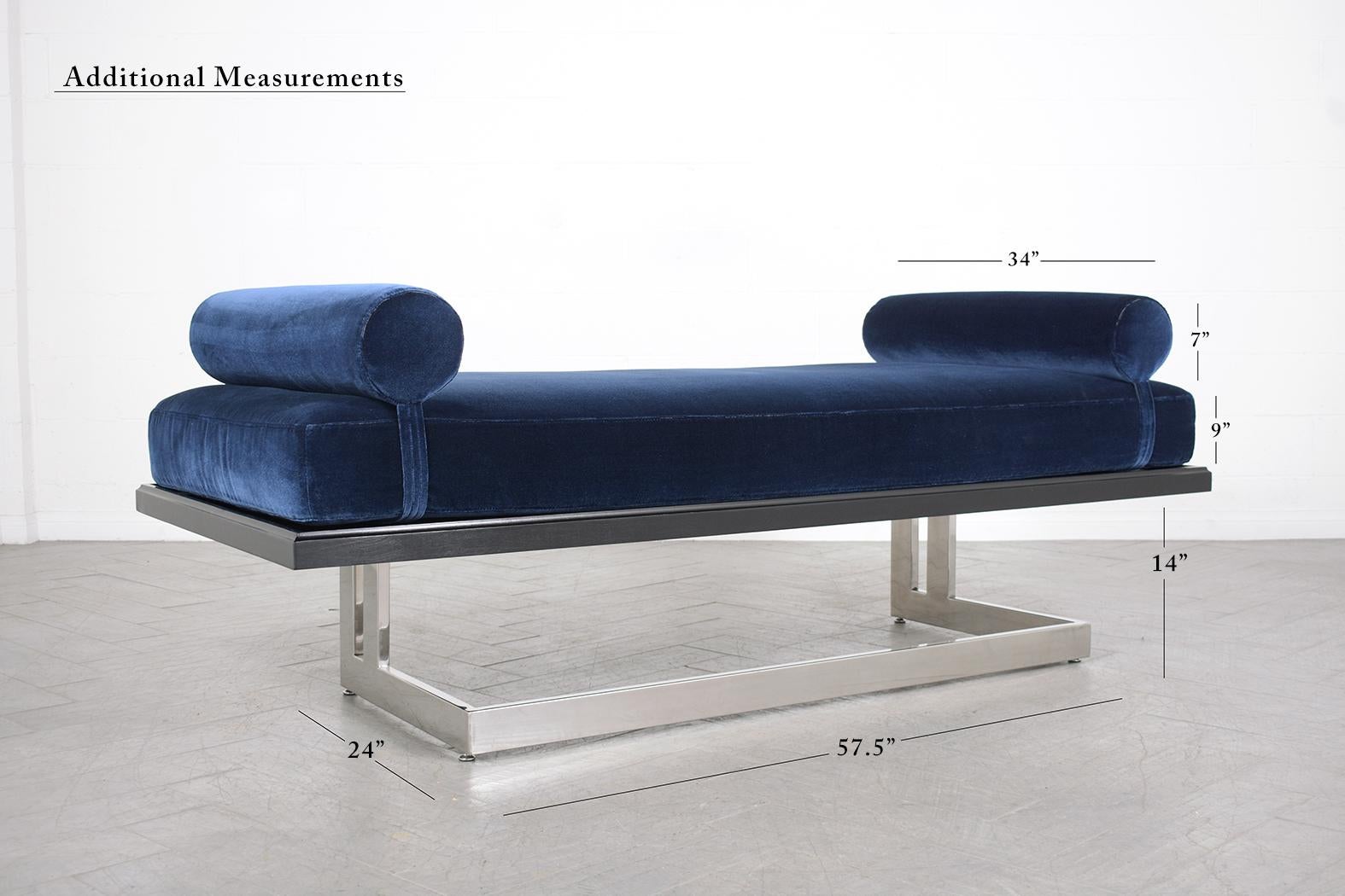 Restored Mid-Century Modern Daybed in Navy Blue Velvet with Chrome Steel Base For Sale 4