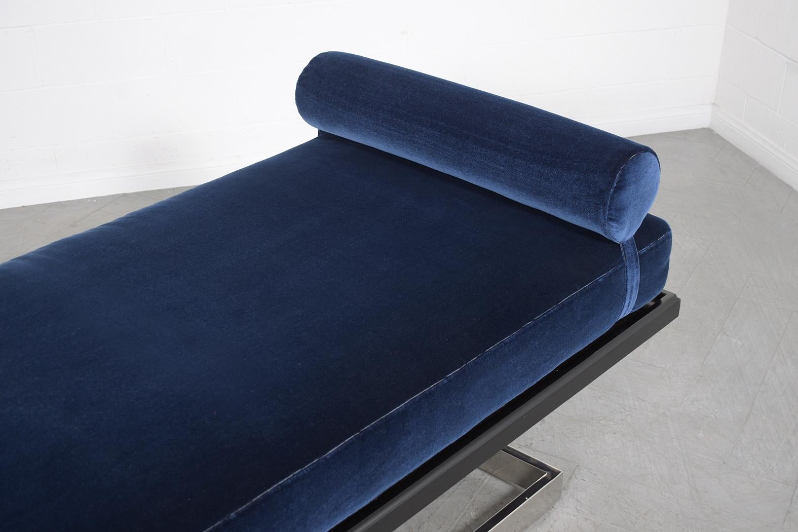 Restored Mid-Century Modern Daybed in Navy Blue Velvet with Chrome Steel Base For Sale 5