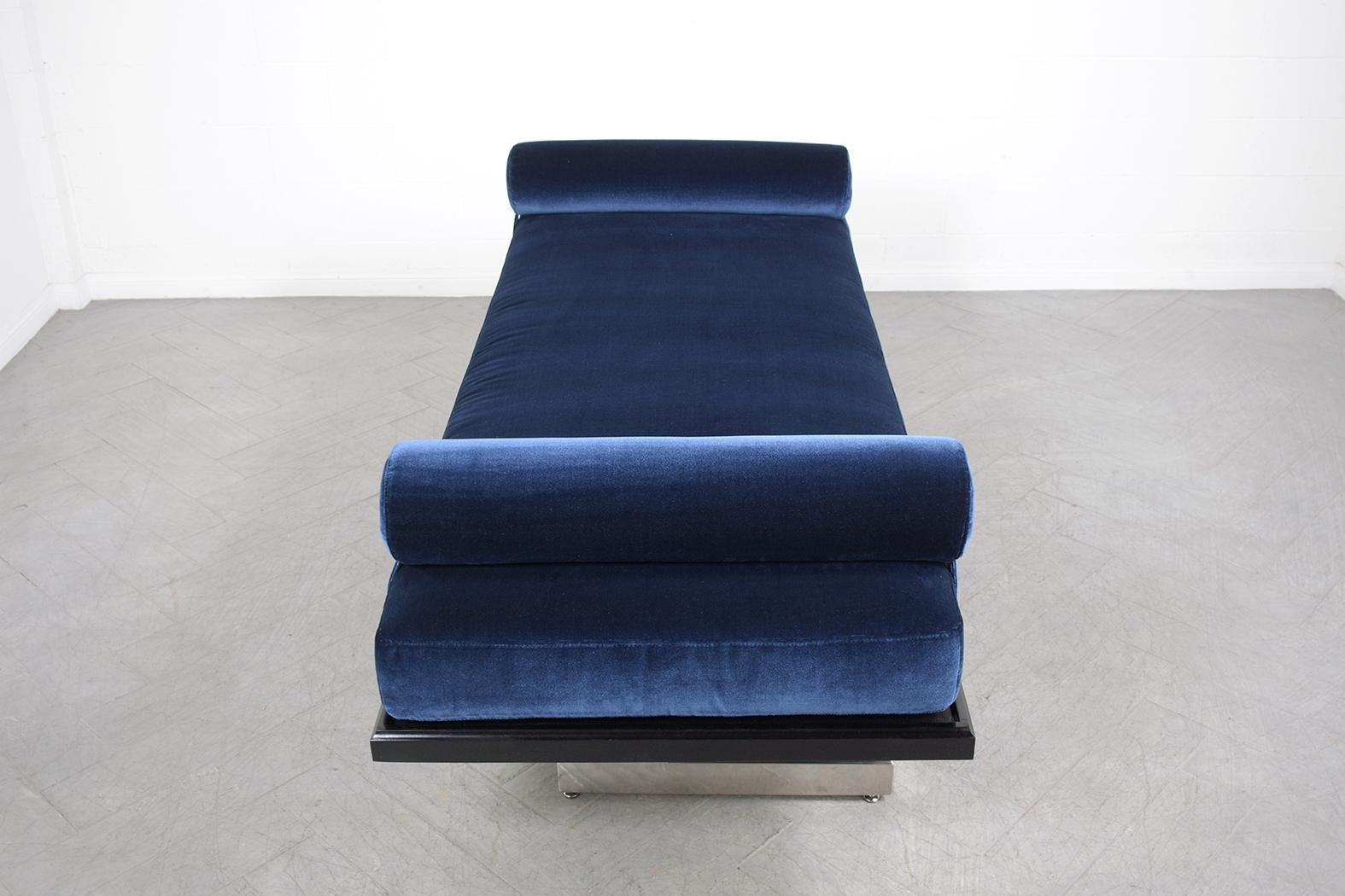 Mid-20th Century Restored Mid-Century Modern Daybed in Navy Blue Velvet with Chrome Steel Base For Sale
