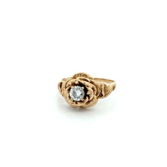 Vintage 1960s Mid Century Modern Diamond Gold Solitaire Retro Ring Fine Estate
