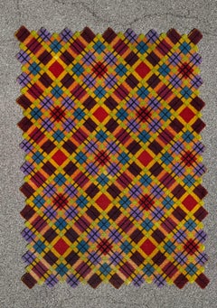 Vintage 1960s Mid-Century Modern Geometric Argyle Plaid Rug – Unique Jagged Edge