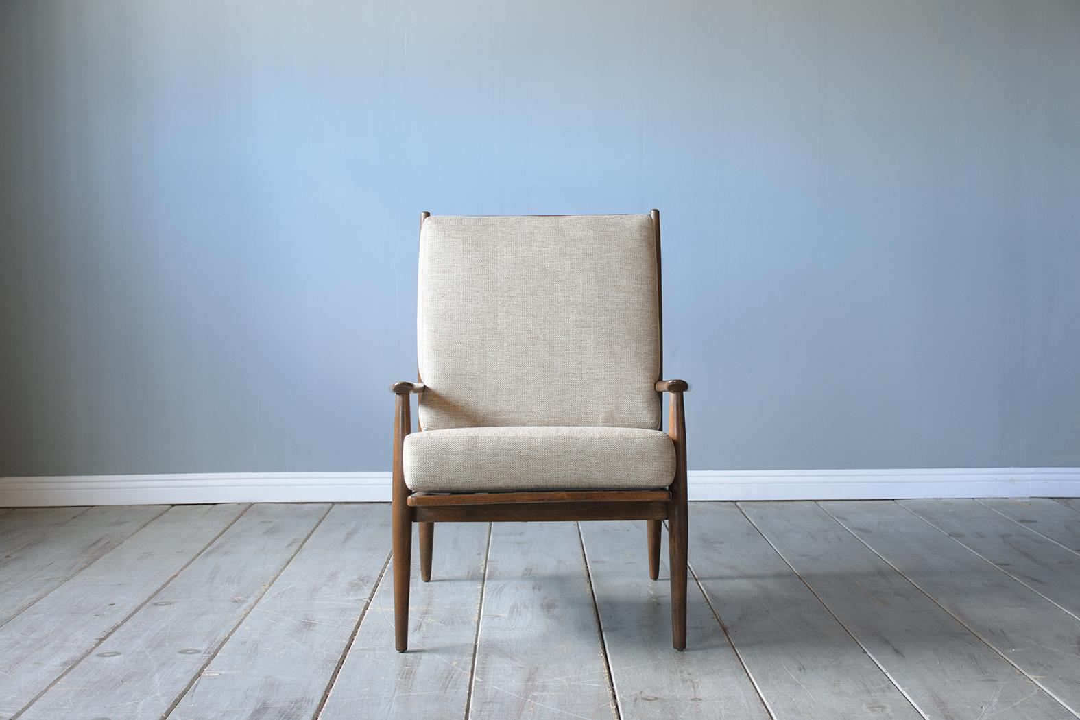Danish Vintage Mid-Century Modern Upholstered Walnut Lounge Chair