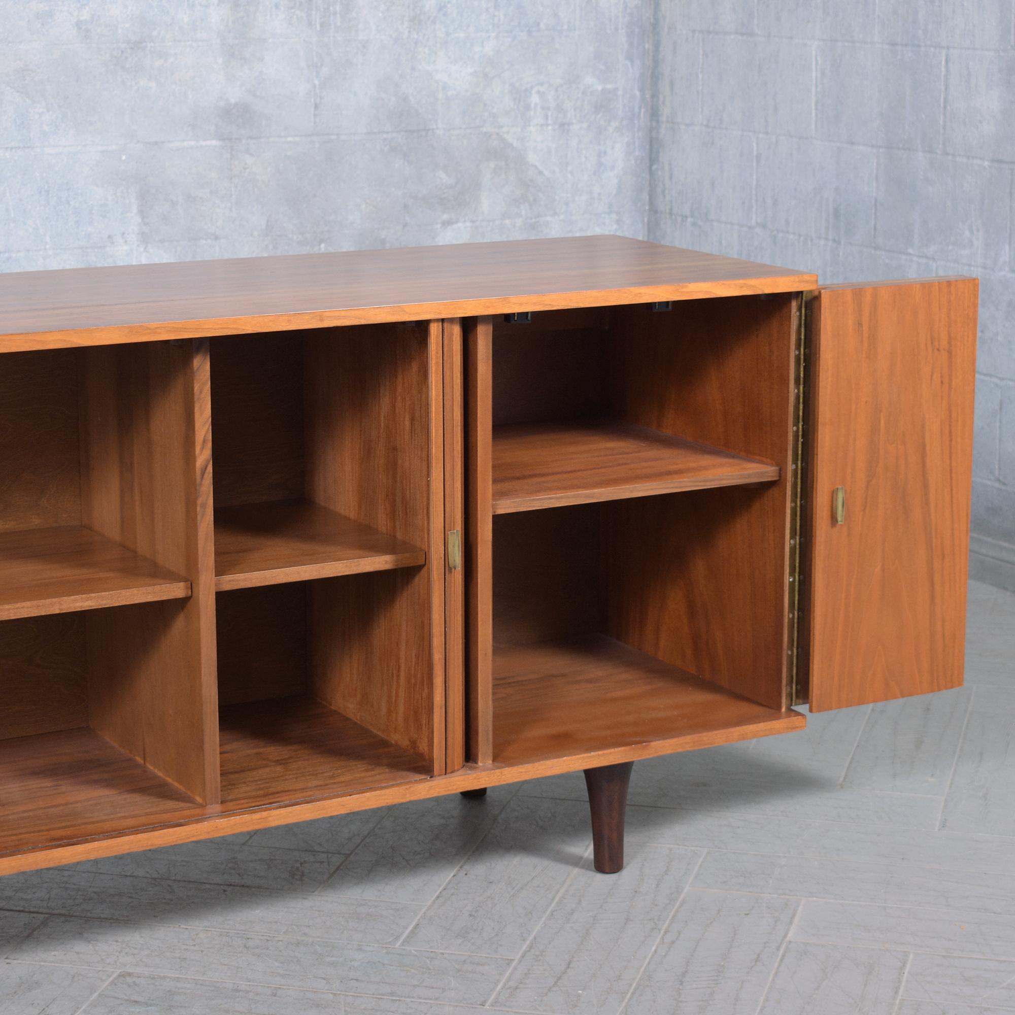 1960s Mid-Century Modern Walnut Credenza with Tambour Doors and Storage For Sale 3