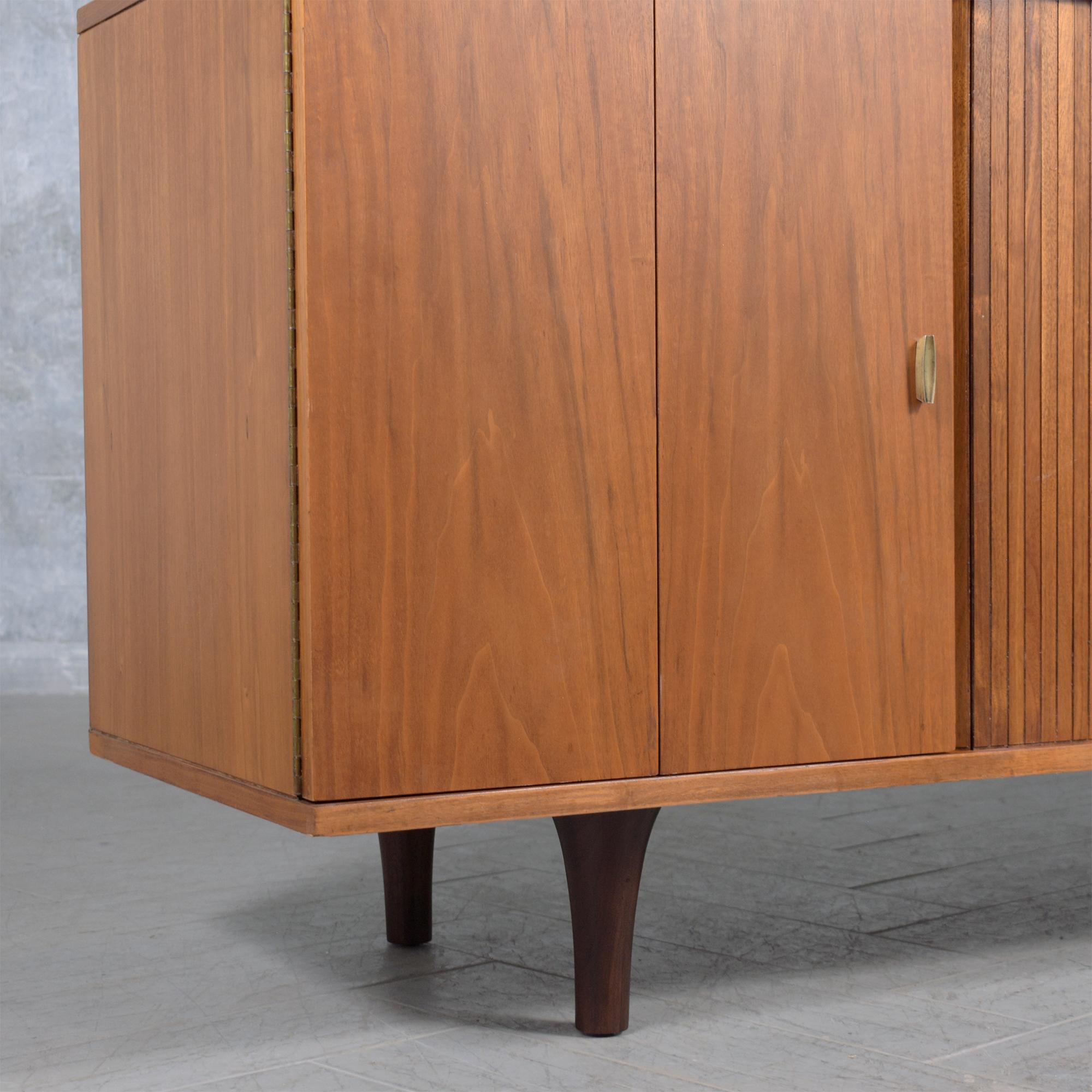 1960s Mid-Century Modern Walnut Credenza with Tambour Doors and Storage For Sale 8