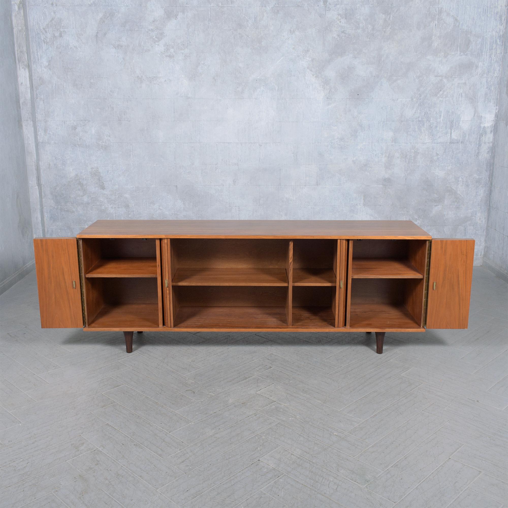 Wood 1960s Mid-Century Modern Walnut Credenza with Tambour Doors and Storage For Sale
