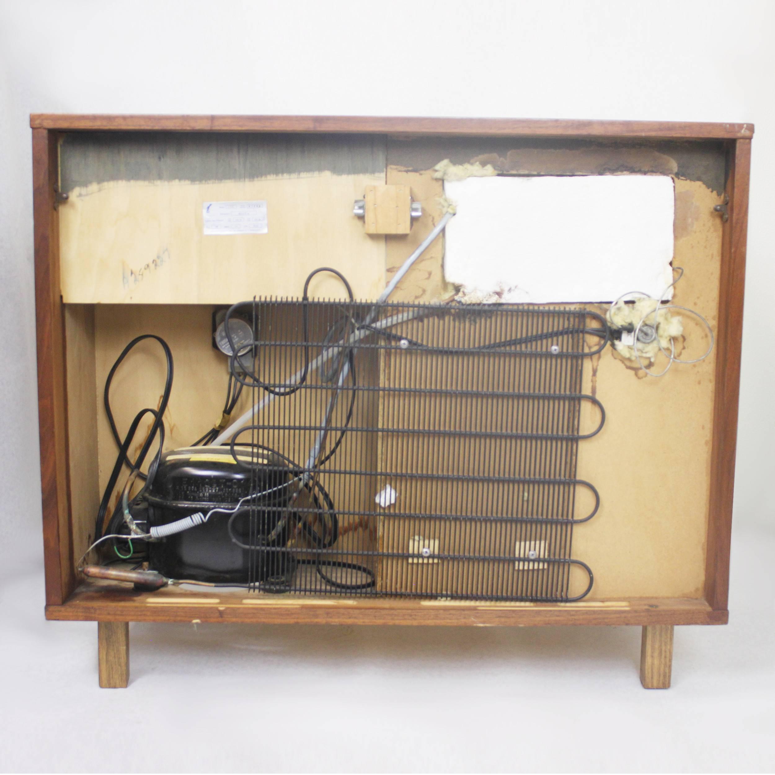 Mid-20th Century Vintage 1960's Mid-Century Modern Walnut Mini Bar Fridge Liquor Cabinet