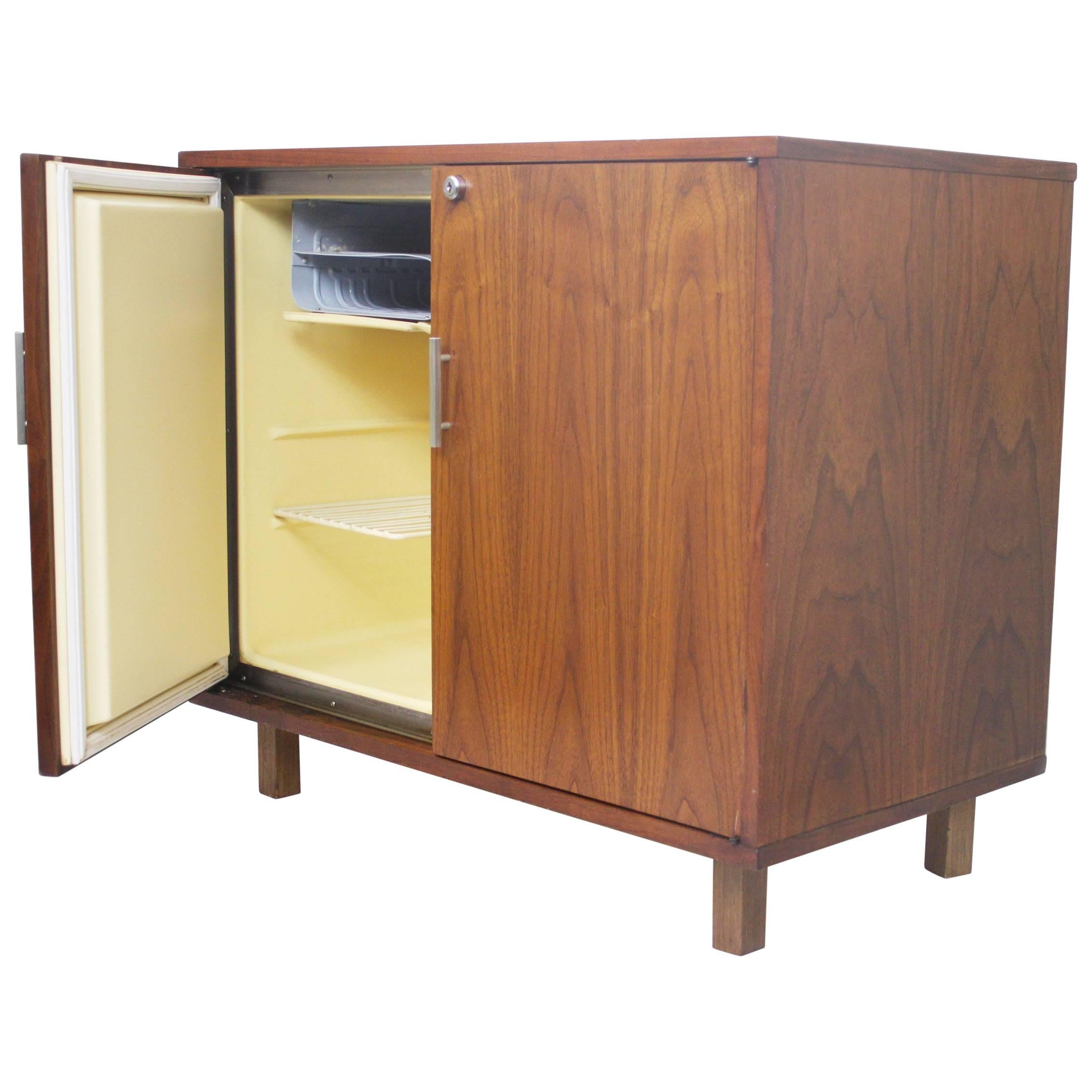 Vintage 1960's Mid-Century Modern Walnut Mini Bar Fridge Liquor Cabinet