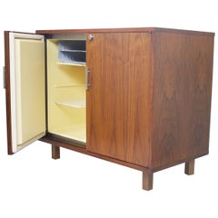 Vintage 1960's Mid-Century Modern Walnut Mini Bar Fridge Liquor Cabinet