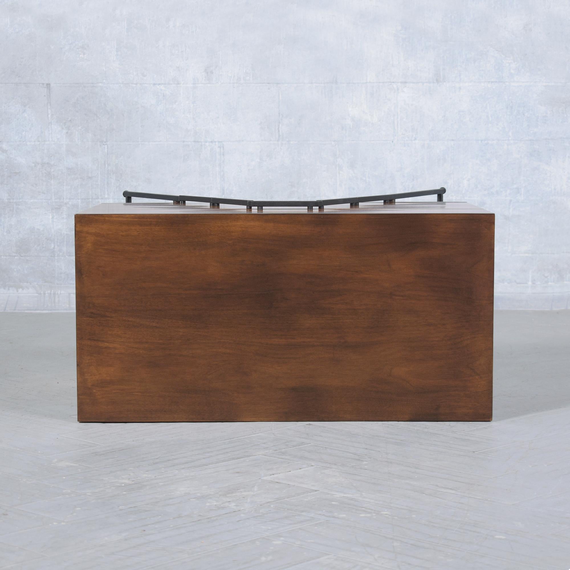 Restored 1960s Mid-Century Modern Wood Chest with Wrought Iron Handles For Sale 5