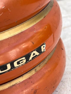 Vintage Stacking Enamel Canister Set, Orange with Brass Trim, 1960s